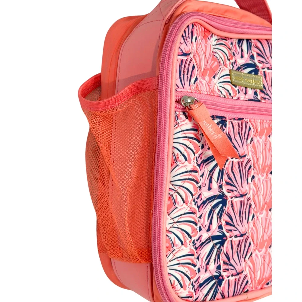 Simply Southern Insulated Lunchbox Pink White Scallop Shells Quilted 9